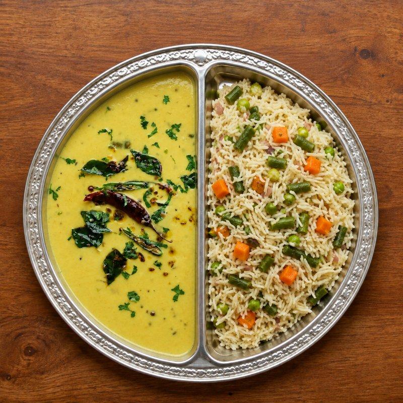Gujarati Kadhi + Veg Pulav