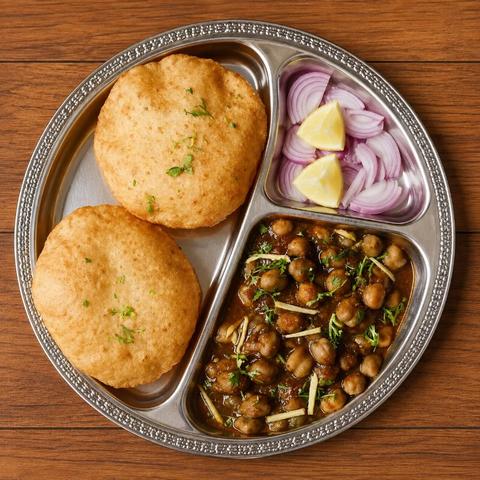 Punjabi Chole With Garlic Naan or Puri